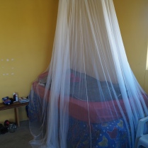 The mosquito net is up